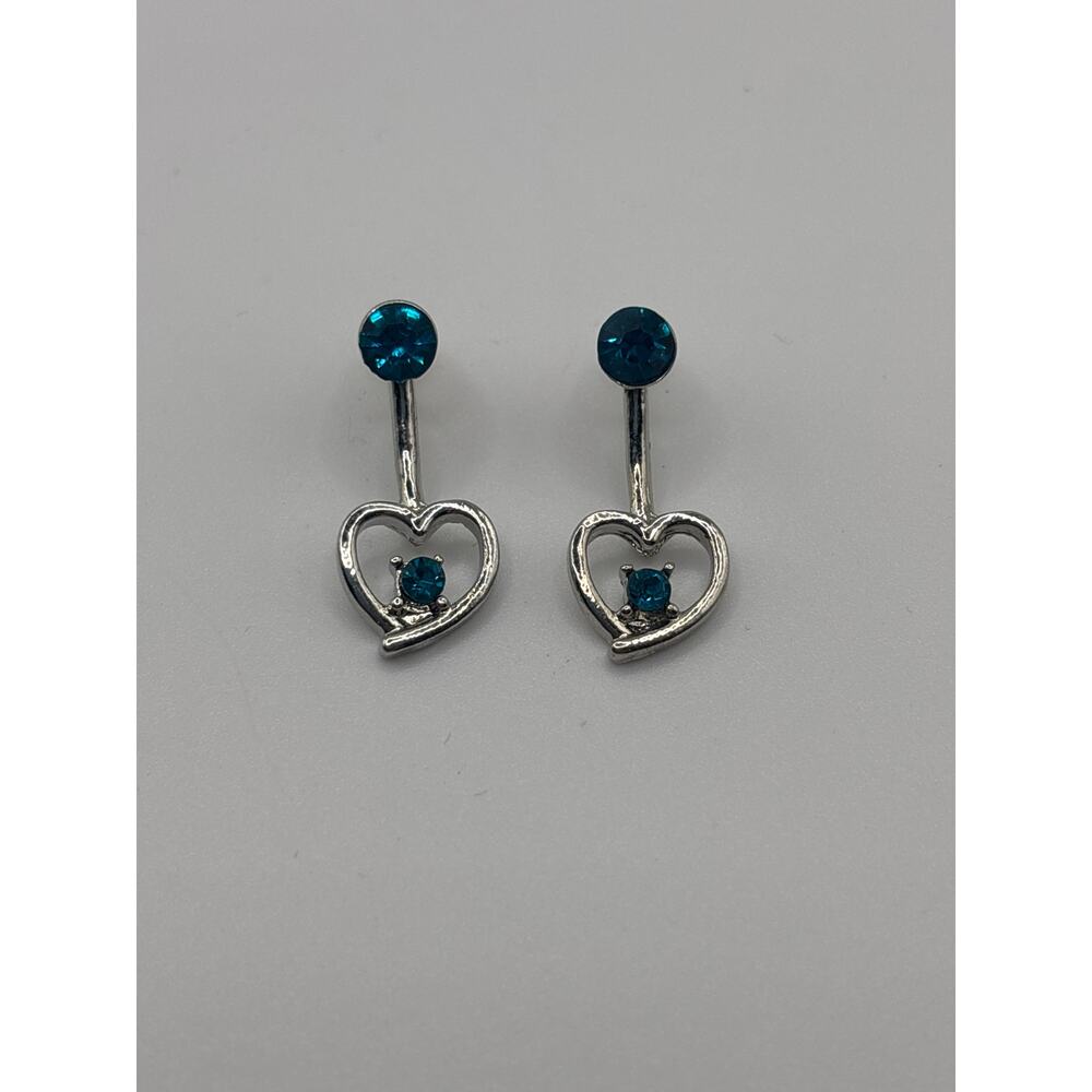 Silver toned blue topaz heart shaped drop earrings